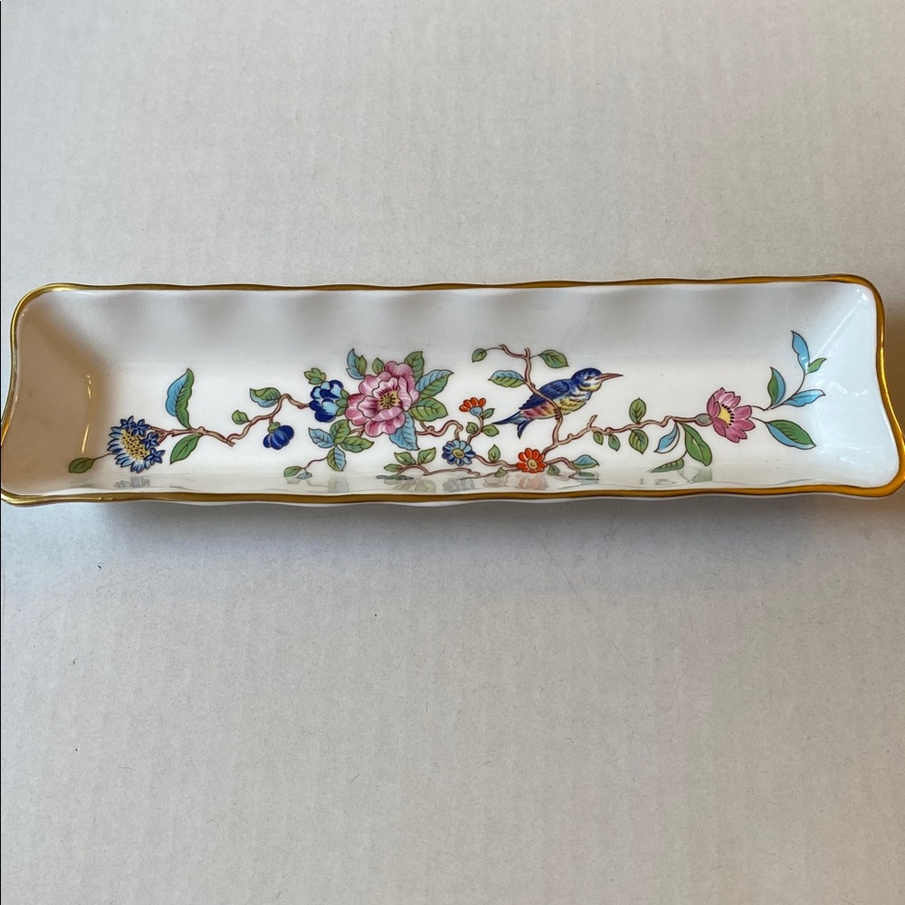 AYNSLEY English Bone China Trinket Condiment Tray. Pembroke design. Bird Floral